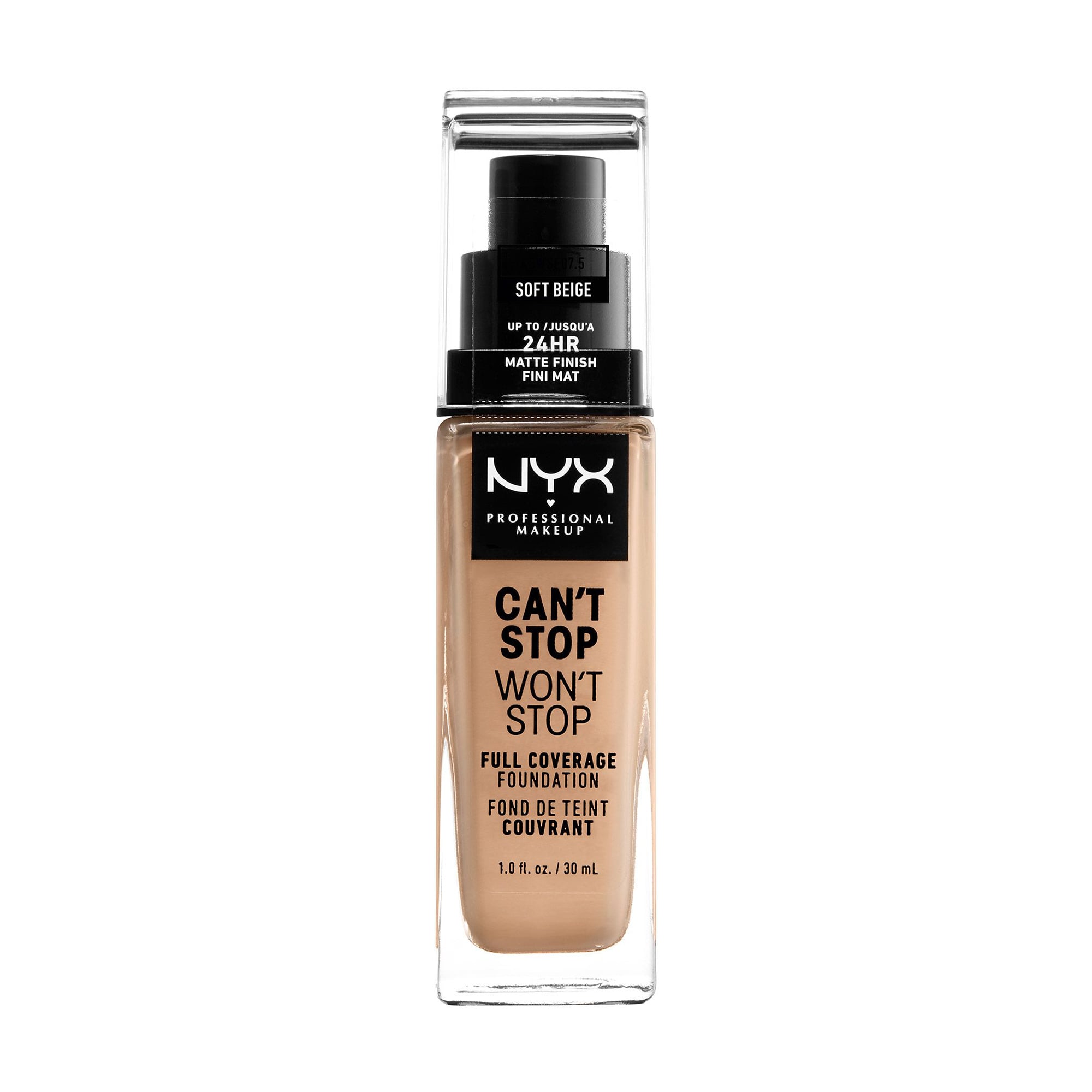 Стійка тональна основа для обличчя NYX Professional Makeup Can't Stop Won't Stop Full Coverage Foundation, 7.5 Soft Beige, 30 мл